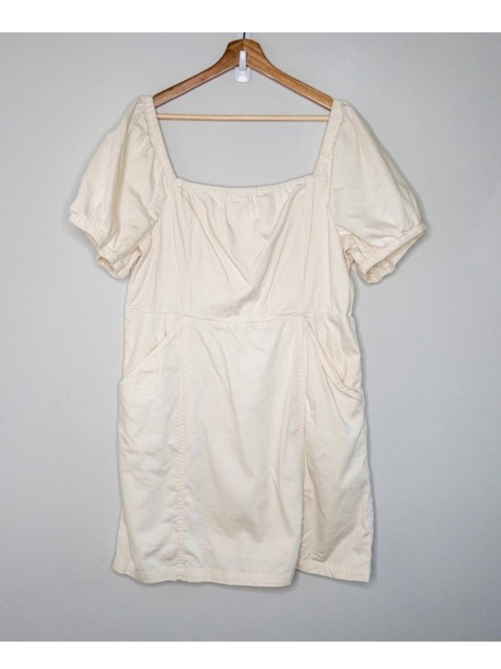 American Eagle Outfitters Cream Puff Sleeve Cotton Dress